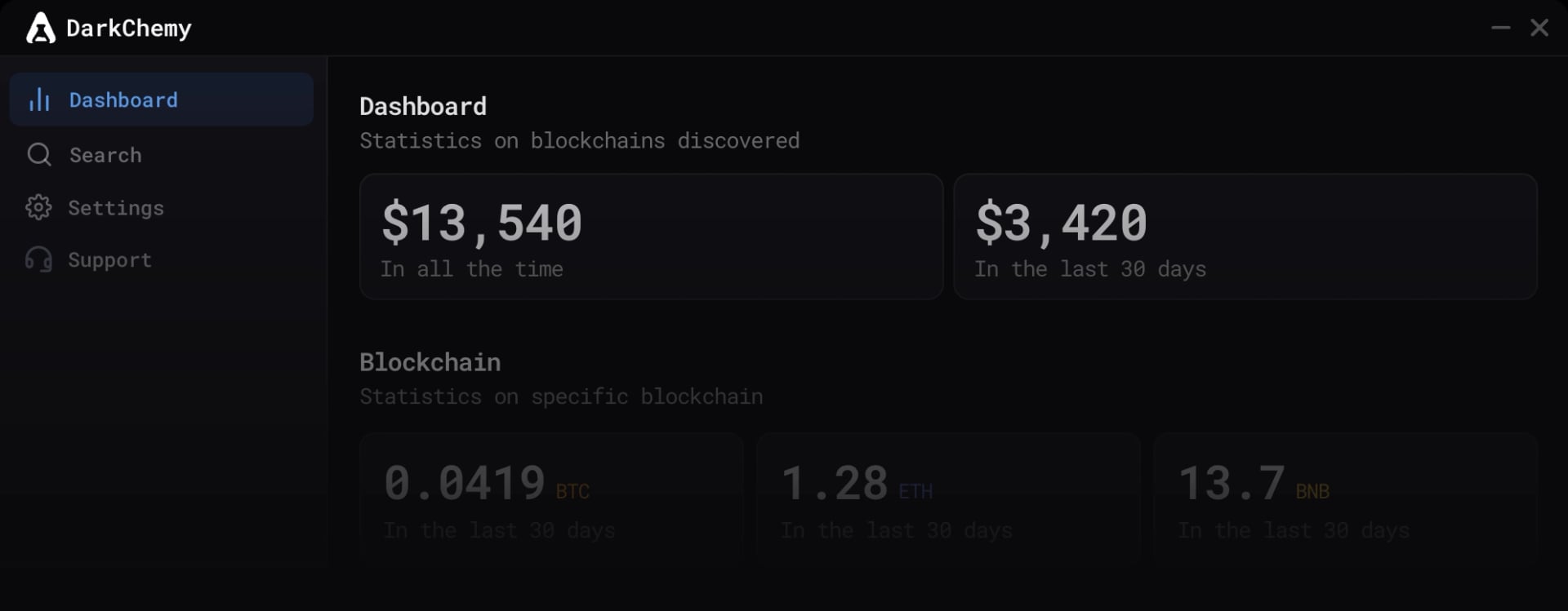 DarkChemy Mining Software Dashboard